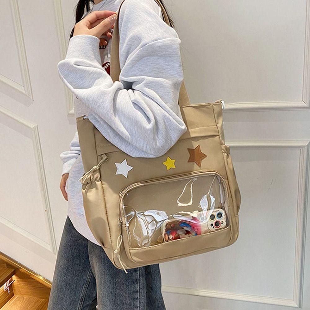 Solid Color Japanese Tote Bag Badge Display Student School Bag Fashion Canvas Crossbody Bag  School