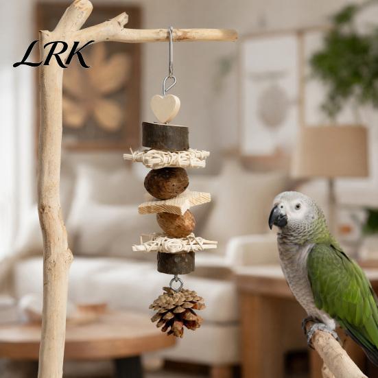 Natural Bird Chew Toys Parrot Toy, Pine Cone Wooden Blocks Dried Fruit Toy Enrichment Cage Accessories for Small Medium Parrots Foraging Biting