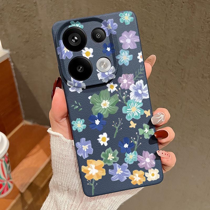 Cartoon Blumenmuster Silikon Weiche Hülle für Xiaomi 13t Poco X6 M6 Pro Redmi Note 14 13 12 11 10 Pro Stoßfest Leder Einfarbig Schlanke Hülle