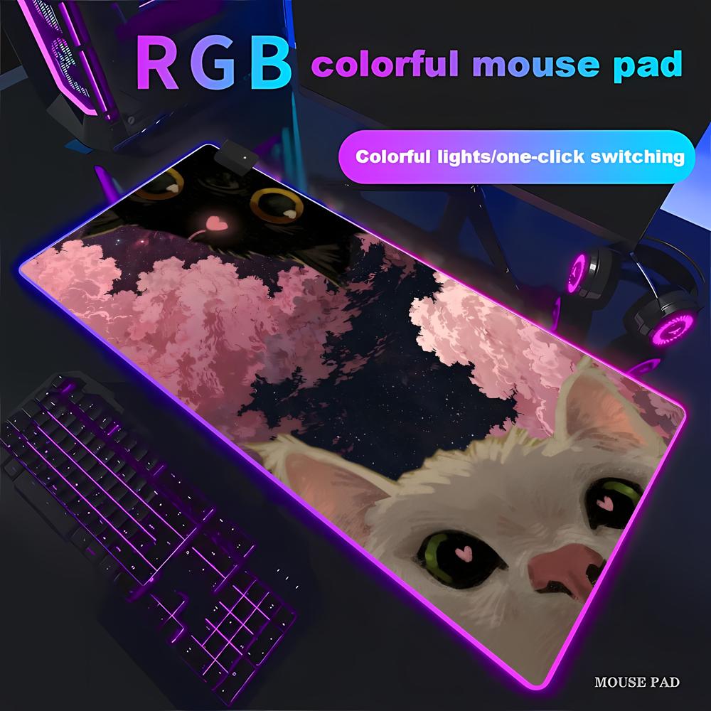 

RGB Каваї Чорний Кіт Килимок для Миші, Дуже Великий Килимок для Миші зі Швами по Краях, Килимок для Клавіатури, Ідеально для Офісу та Ігор HYBXAXC RGB900x400x3mm