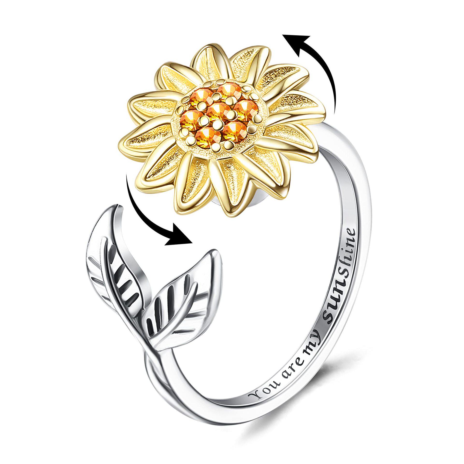

Women s Sunflower Diamond Bee Rotating Anti-stress Open Ring Adjustable