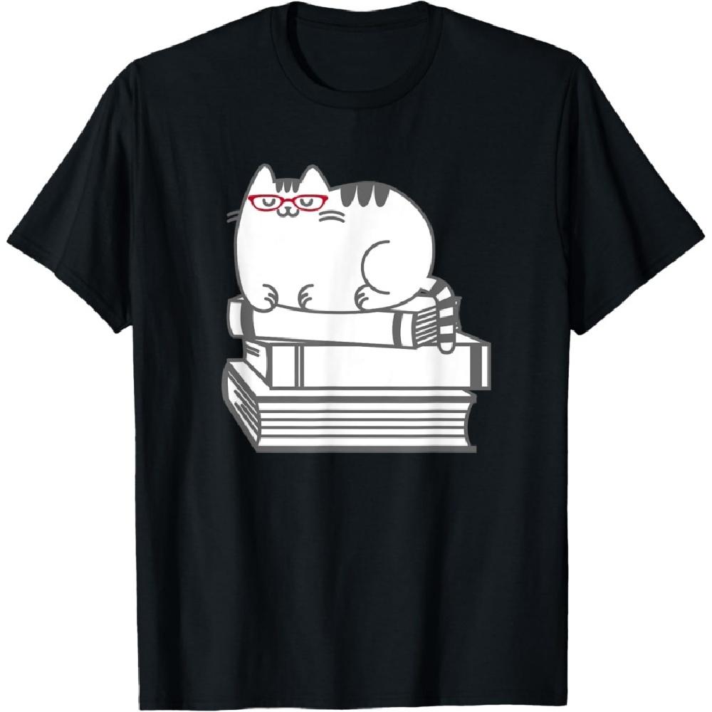 Cute Book Nerd Cat T-Shirt - Funny Nerdy Kitten Shirt T-Shirt for Men Women Girls Kids