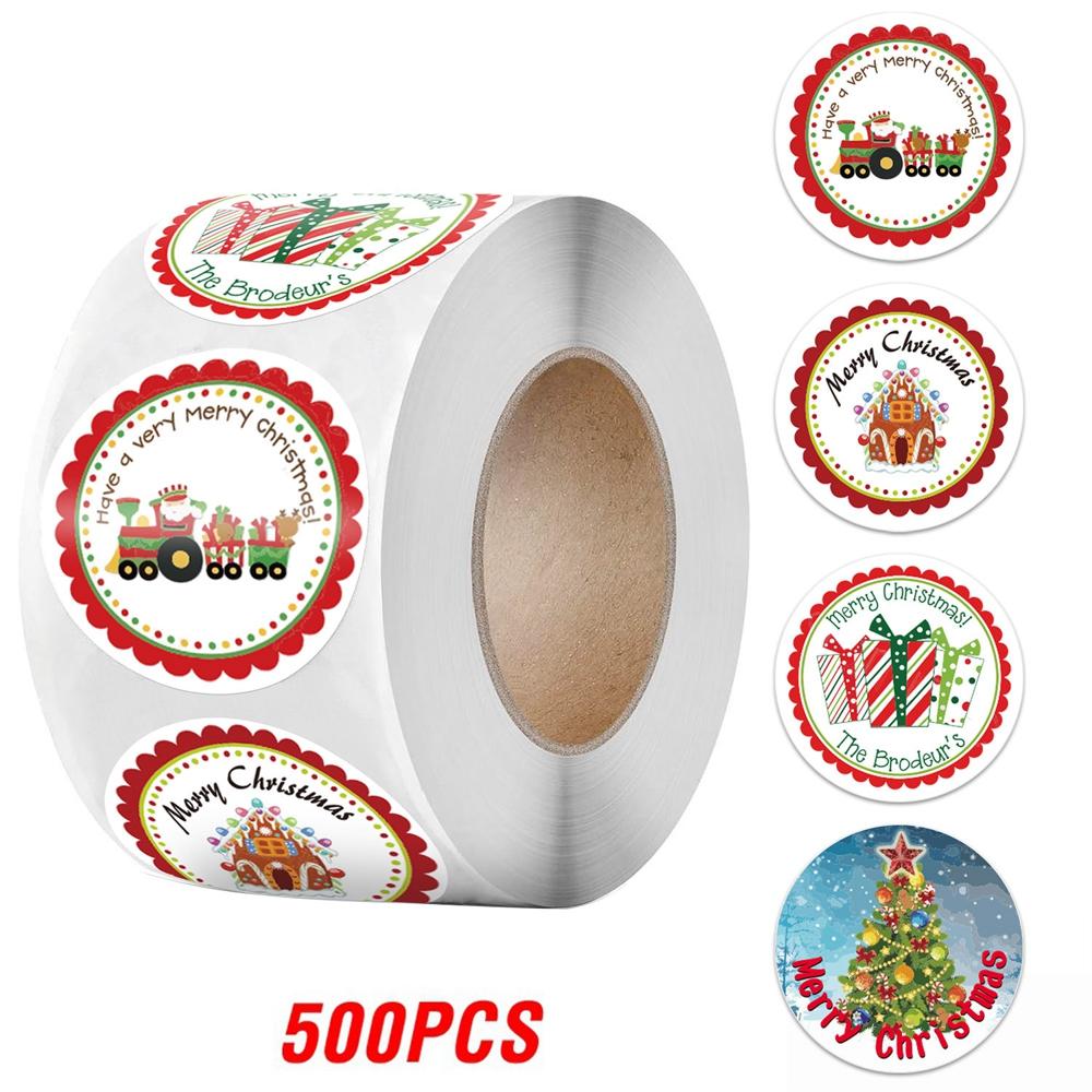 100-500Pcs Premium-Quality Merry Premium-Quality Christmas Superior-Grade Gift Decorative Top-Grade Stickers First-Class Round Premium-Quality
