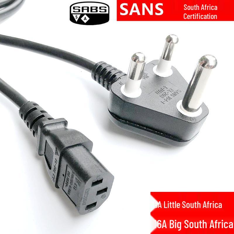 Pure Copper 90-Degree L-Shaped South Africa Power Cord with Three-Pin Plug for Computers and Appliances