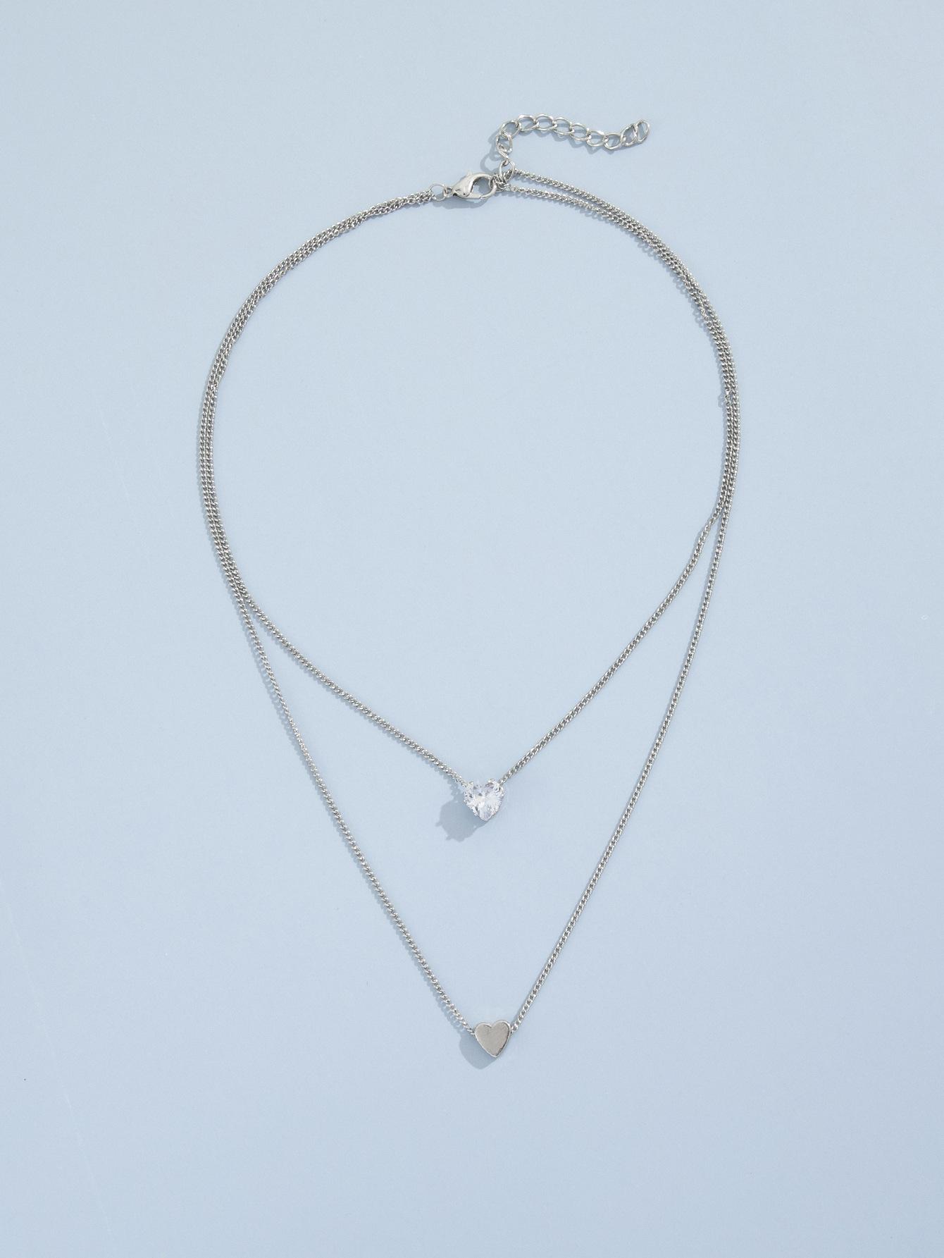 

Stylish new, sweet double-layered love heart-shaped rhinestone pendant, women s necklace collarbone chain.