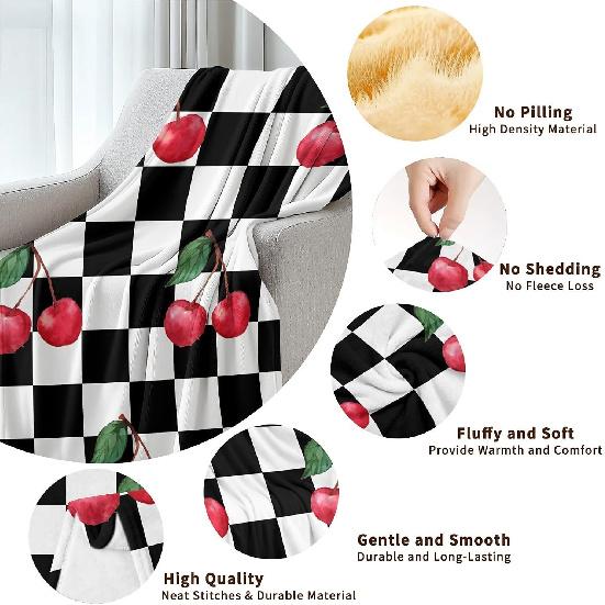 Checkerboard Cherry Blankets for Couch Sofa Bed Throw Blanket Super Soft Lightweight Warm Gift for Women Men Kids Indoor Home Decor 40X50in