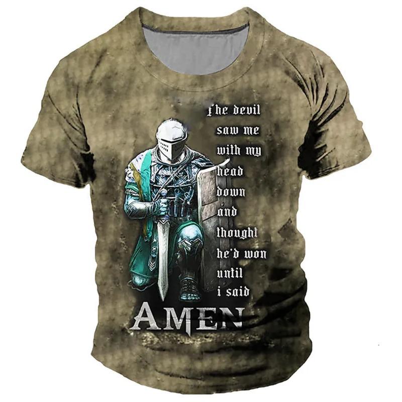 2026 Nuove T-shirt Vintage da Uomo Stampa Cavalieri Templari Per Uomo Estive Oversize Magliette a Manica Corta Casual Girocollo Abbigliamento Uomo