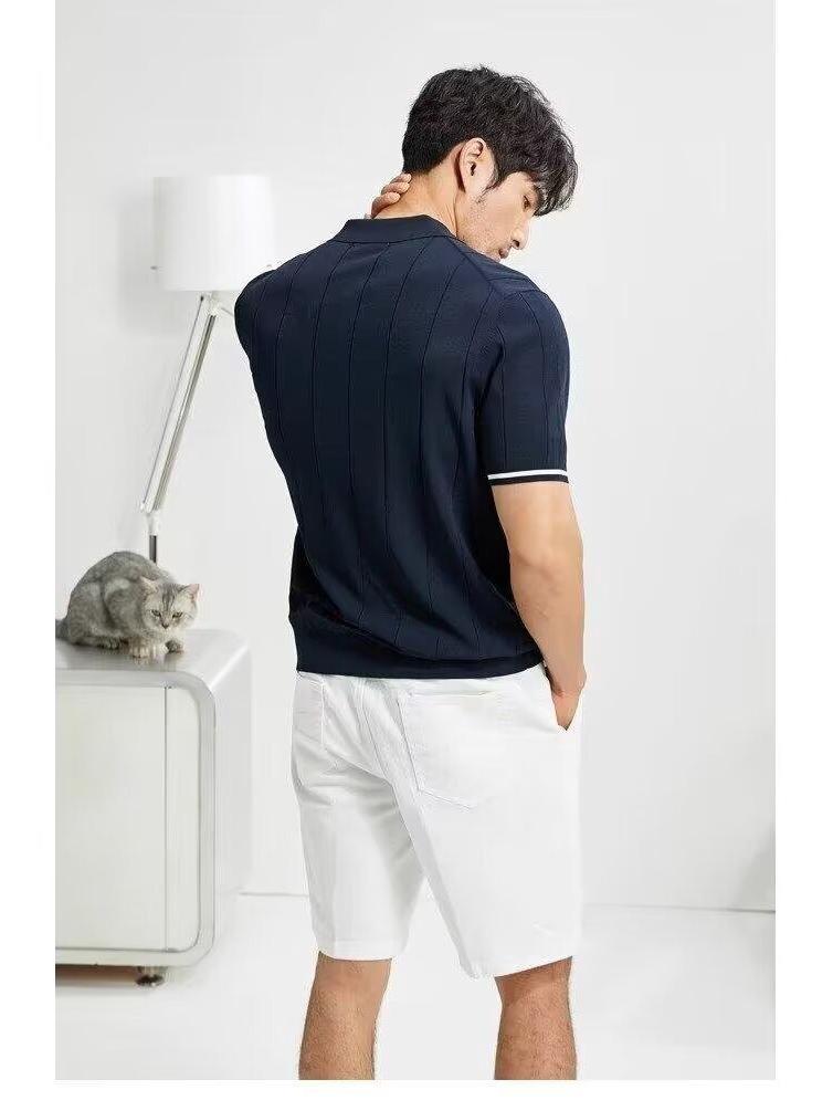 Men's Trendy Korean Style Short-Sleeve Polo Shirt with Half Zipper