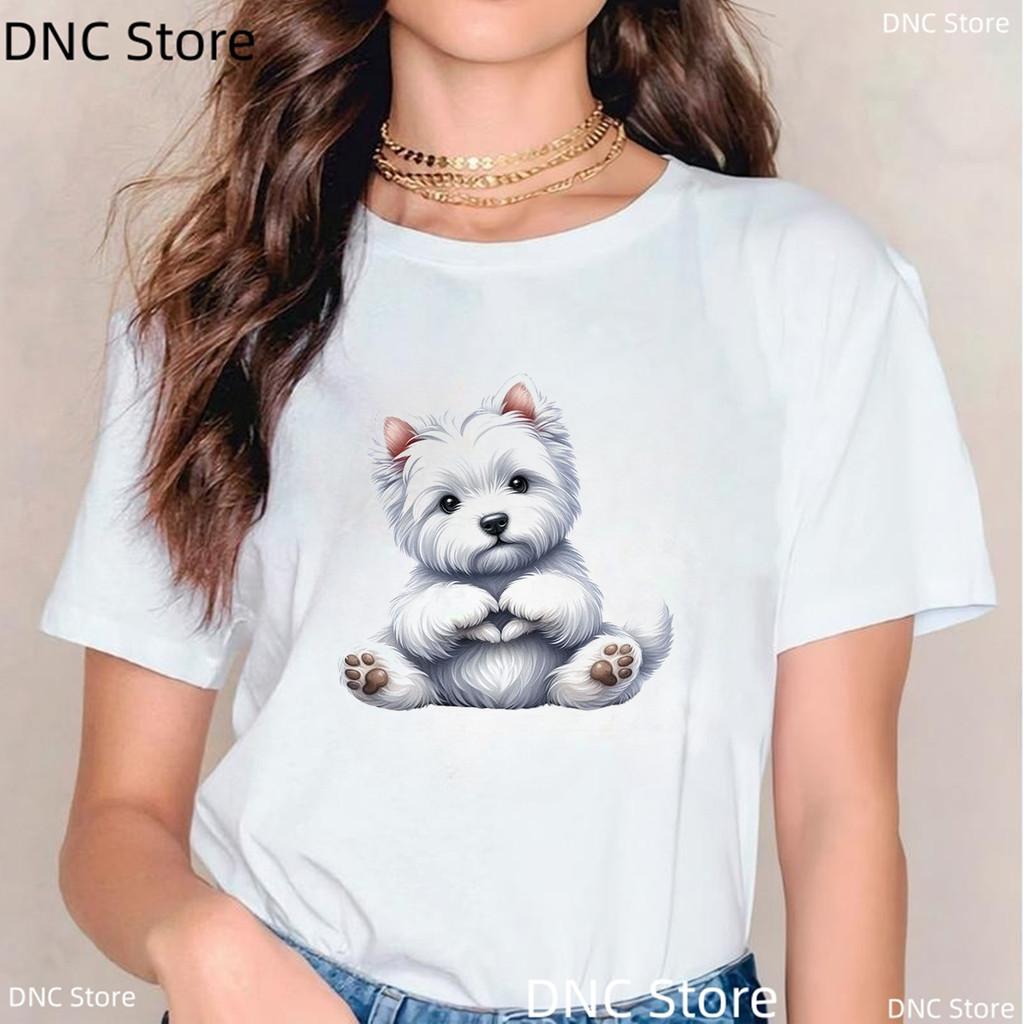 Funny Chien Yorkshire Terrier Print T Shirt Women Fashion Harajuku Kawaii Clothes Dog Pet T-Shirt Femme White Shirt Tops