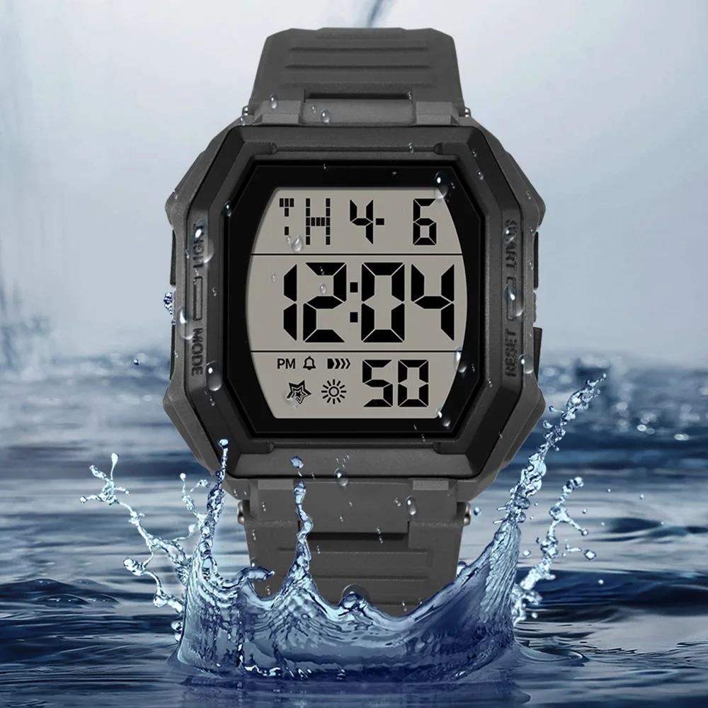 Men Digital Watch Outdoor Sports Multifunctional Waterproof Shock Resistant Large Screen Display Luminous Wristwatch