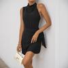 New casual dinner neck skirt simple sleeveless black dress