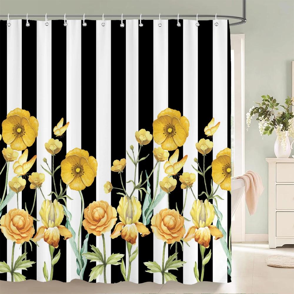 Flower leaf Printing Shower Curtain Waterproof 3D Fabric Floral Plant leaves Bathroom Curtain with 12 Hooks Home Decoration