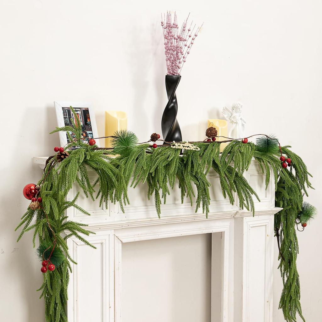 Artificial PE Norfolk Pine Garland with Soft Pine Needles - Christmas Decoration Wreath