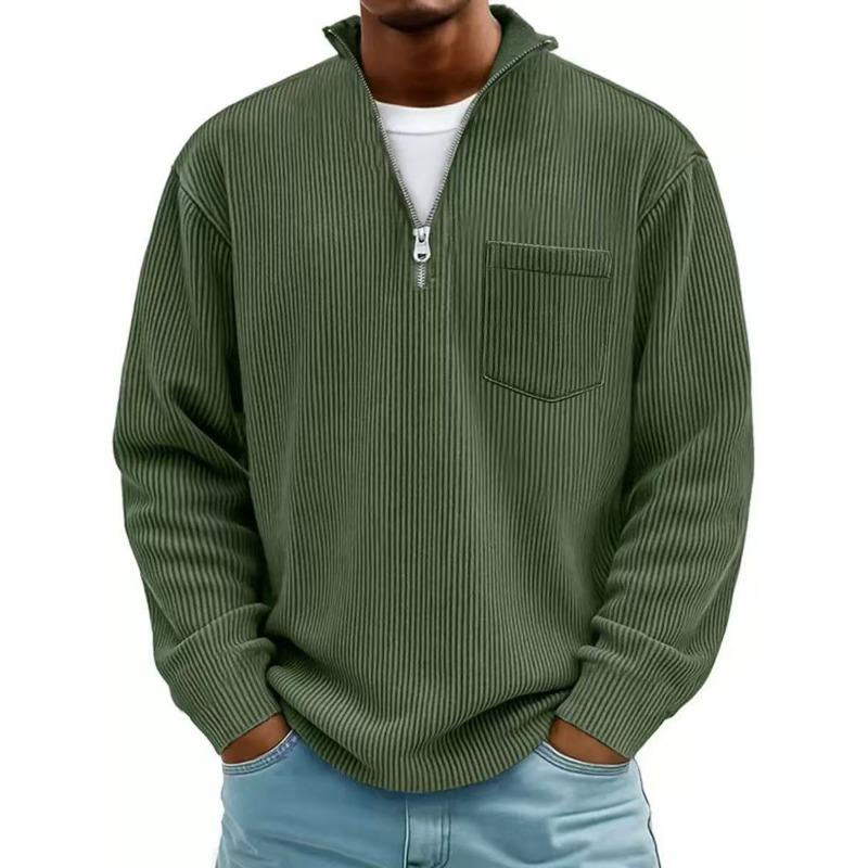 Men S Loose Fit Corduroy Long Sleeve Stand Collar Zip Up Casual Sweatshirt