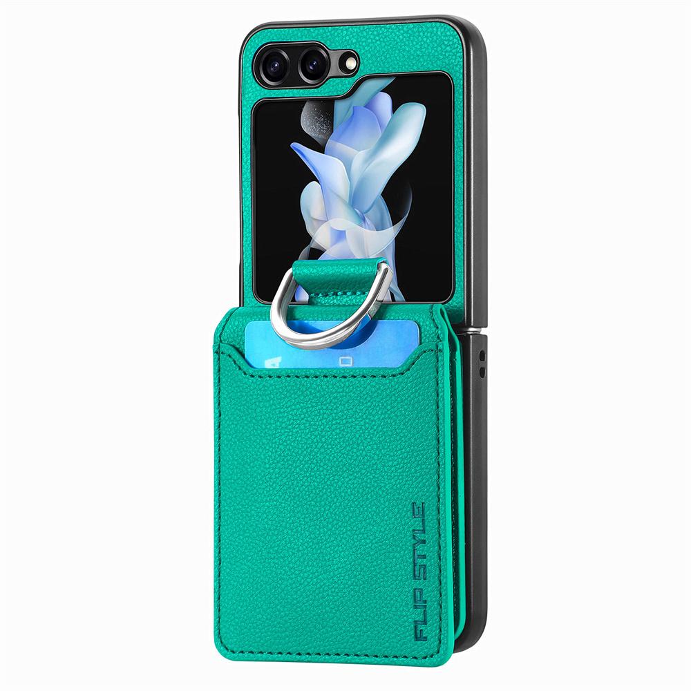 Custodia Portafoglio in Pelle con Motivo Litchi per Samsung Z Flip 5 4 3 2 7 Porta Carte Copertura per Galaxy Z Flip 4 6 Anello per Dita Custodia Morbida