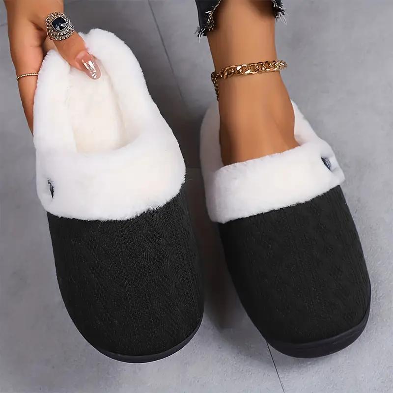 Solid Color Slippers, Casual Slip On Plush Lined Shoes, Comfortable Indoor Home Slippers