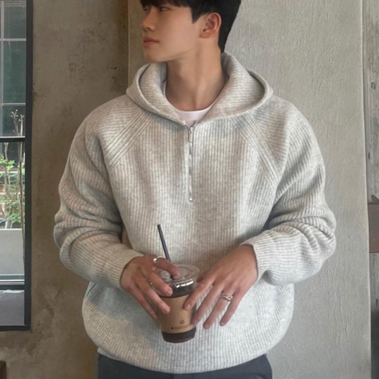 

Men s Trendy High-Grade Half-Zip Hooded Sweater - Spring/Autumn Lazy Style, Thickened and Heavy Coat XL сірий колір