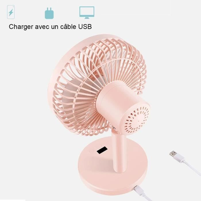 Ventilateur de Table - E.F.Connection - Rose - 4 Vitesses - Batterie Rechargeable