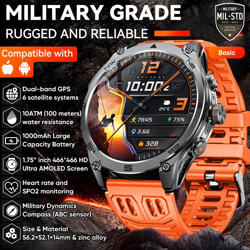 NEUE TANK M70 Smartwatch 10ATM Wasserdicht GPS Dual-Frequenz Tracking 1,75" AMOLED 1000mAh Kompass 170+ Sport Fitness Uhr
