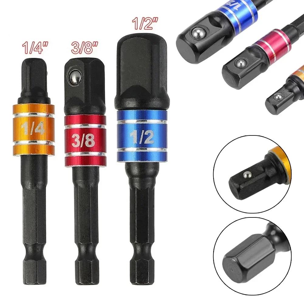 3pcs Drill Socket Adapter Driver With Hex Shank Extension Bar 1-4 3-8 1-2 Hand Tools Complete Tool Kit  Multi-Tool