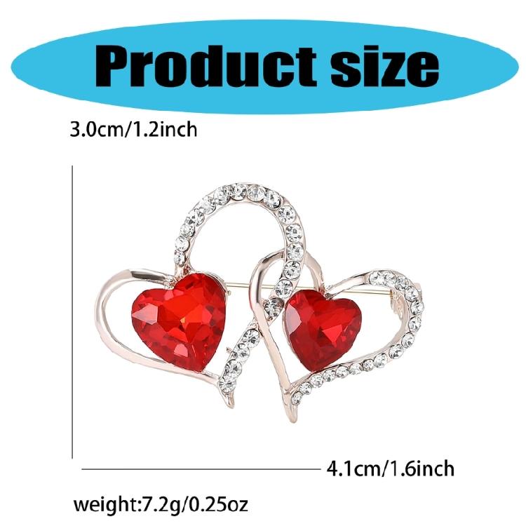 Unique Sturdy Alloy Double Heart Brooch with Rhinestones for Women Unisex Valentines Day and Event Accessories
