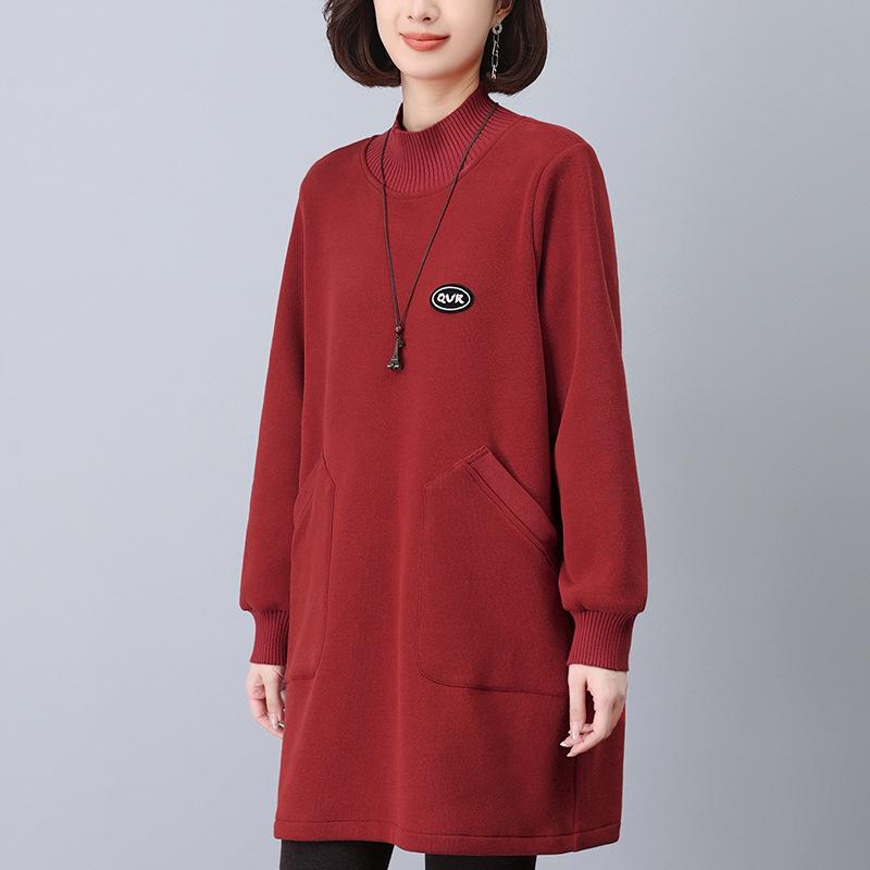 

Женское флисовое платье-свитшот с полувысоким воротником, осень/зима 2024 M (suggested for 48-59 kg) красный