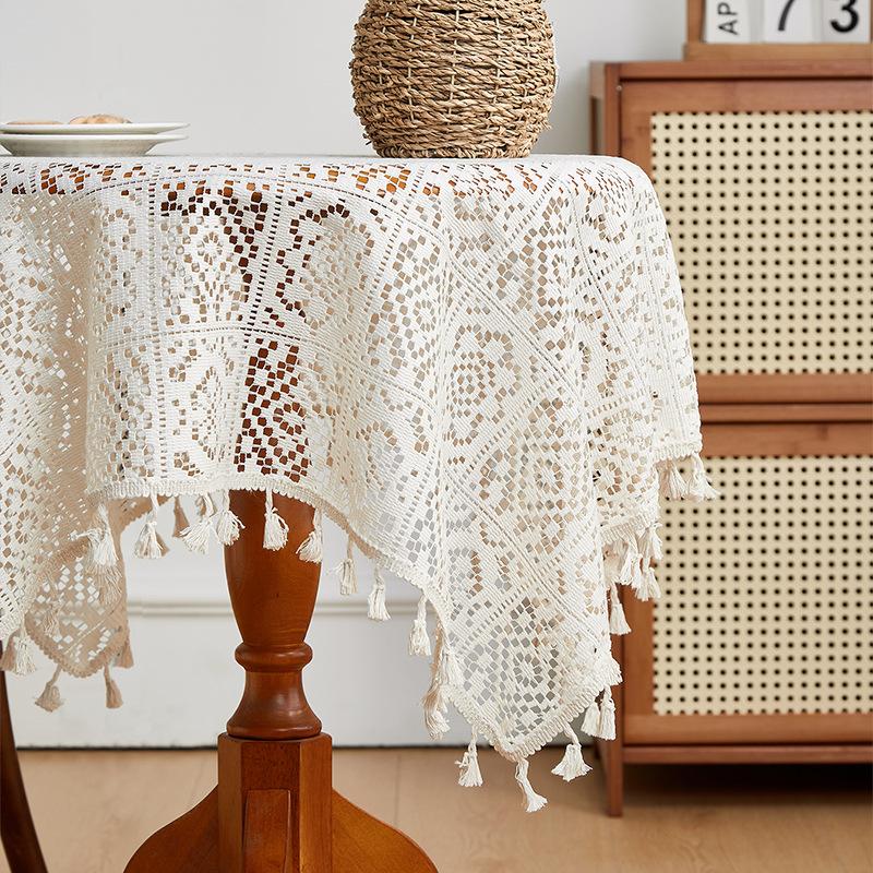 American Retro Pastoral Hollow Crochet Tablecloth Rectangular Round Dining Table Coffee Table Tablecloth Cabinet Cover Towel Household