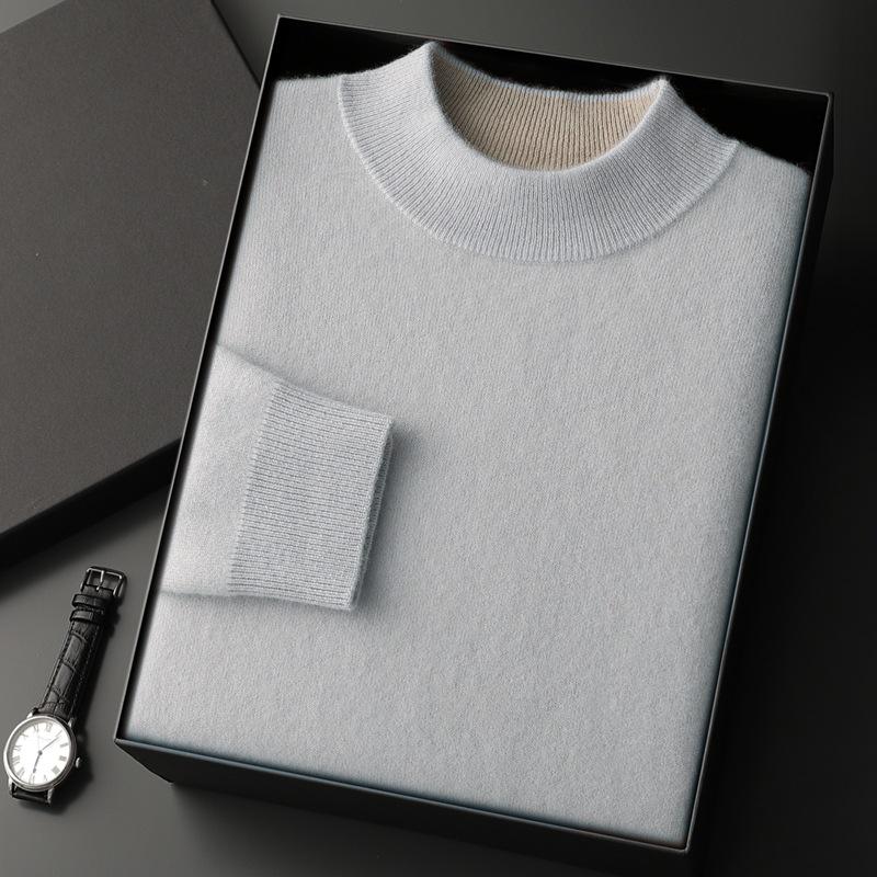 Men s Thickened Cashmere Half-High Collar Loose Sweater – Business Casual Knitwear Pullover XL