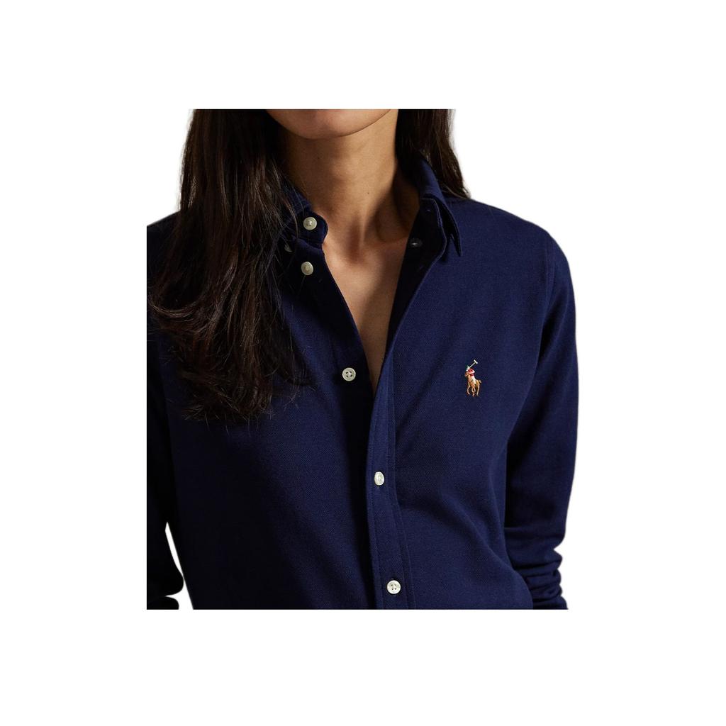 Polo Ralph Lauren Slim Fit Cotton Knit Oxford Long Sleeve Shirt Women shirts Navy-Blue 211924258-016