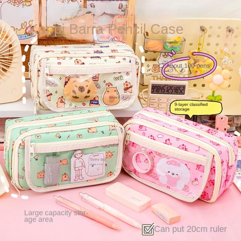 Canvas Capybara Pen Bag Large Capacity Stationery Bag Portable Cartoon Pencil Cases Students Gift