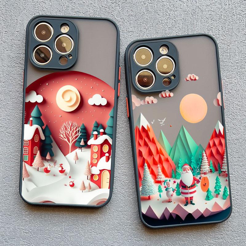 Coque de téléphone Arbre de Noël Joyeux Père Noël Pour iphone 15 14 13 12 11 Pro Max Mini XS XR X 8 Plus Paysage Coques Arrière Anti-Choc