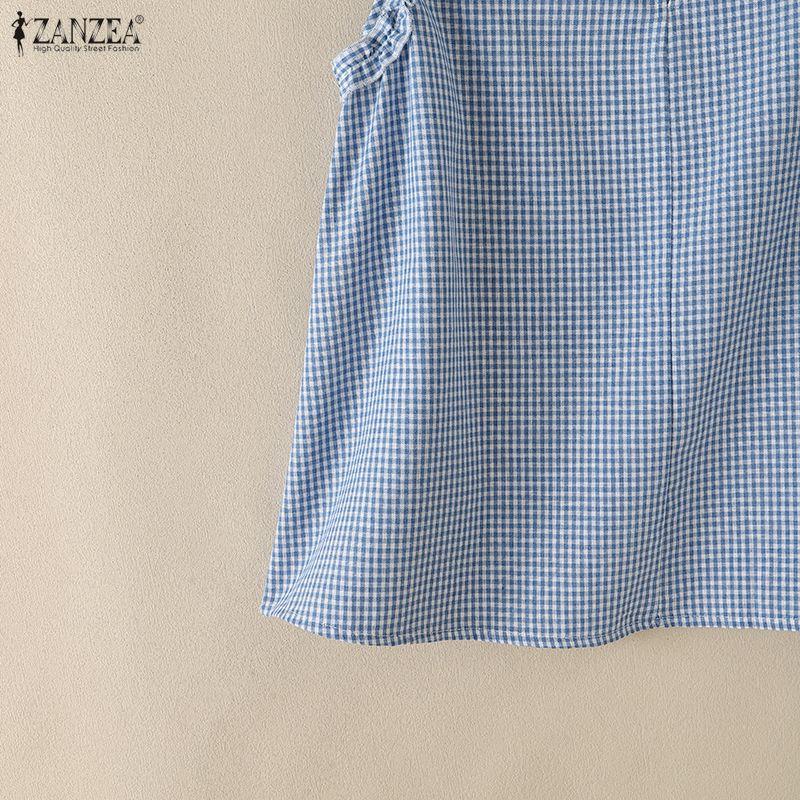 ZANZEA Canottiere Casual da Donna con Scollo a V, Stampa a Quadri, Vestibilità Larga, Senza Maniche
