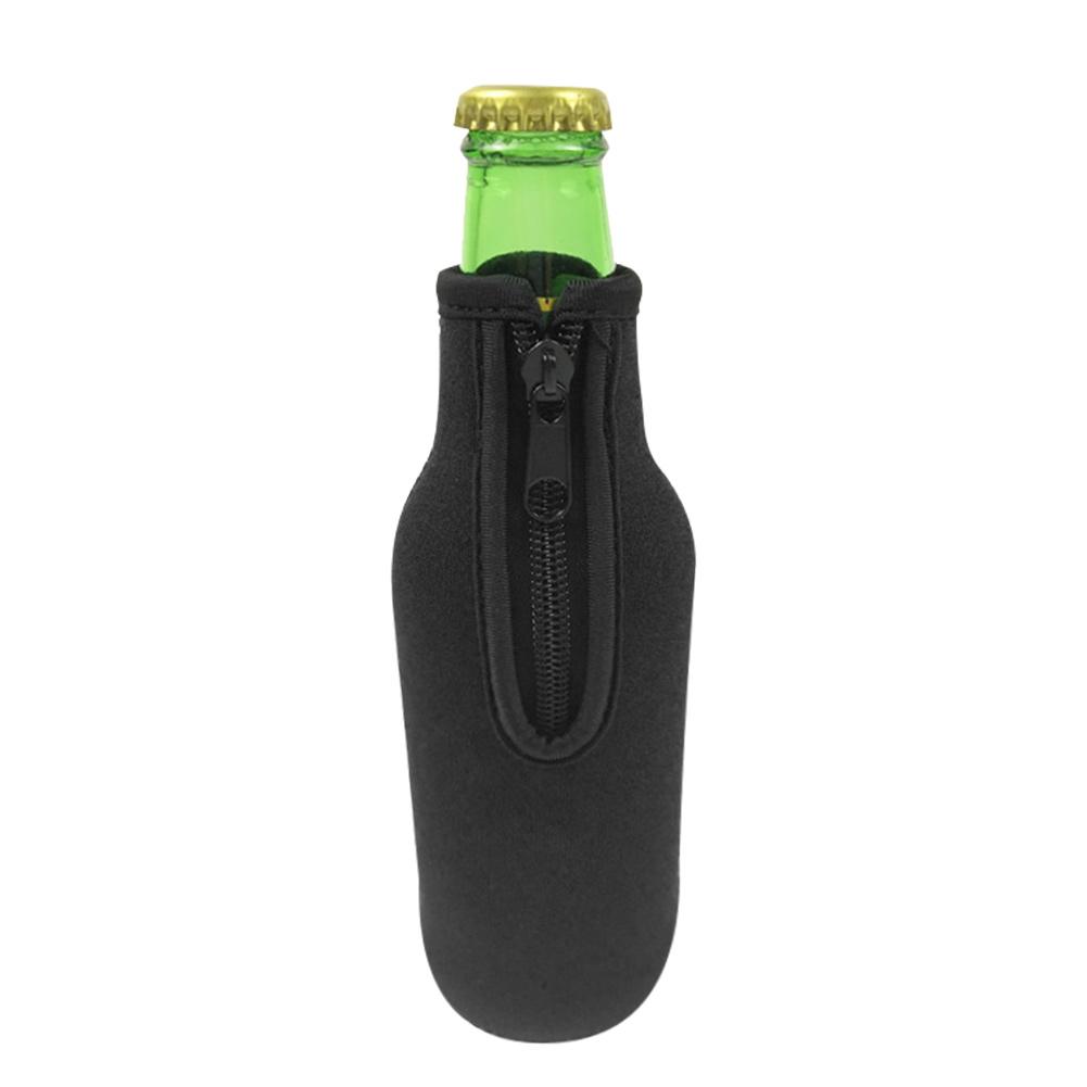 Módní jednobarevný návlek na pivní láhev se zipem, držák na nápojové láhve/plechovky(Černá)
