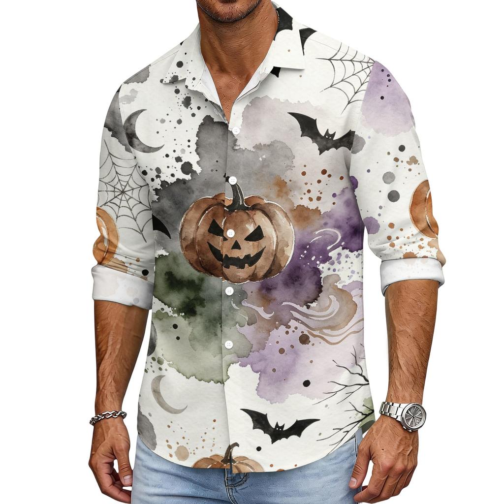 Men's Loose Fit Long Sleeve Collared Shirt Vintage Casual Breathable Button Down Shirt for Autumn Spring Daily Outdoor Workwear