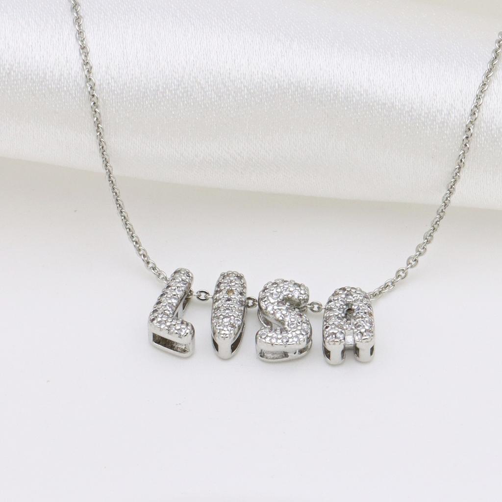 Full Of Zircon Bubbles 26 English Letter Names White Gold Pendant Necklace Female Collarbone Chain