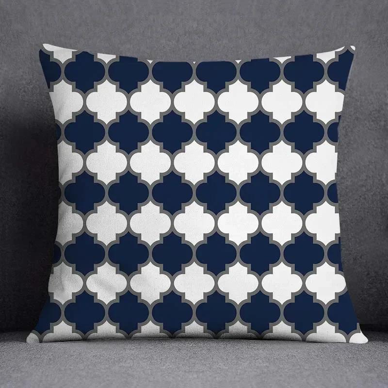 Blue-Gray Geometric Patterns Double-Sided Printed Pillow Cover Short Plush Suitable Living Rooms Bedrooms Throw Cushion Cover