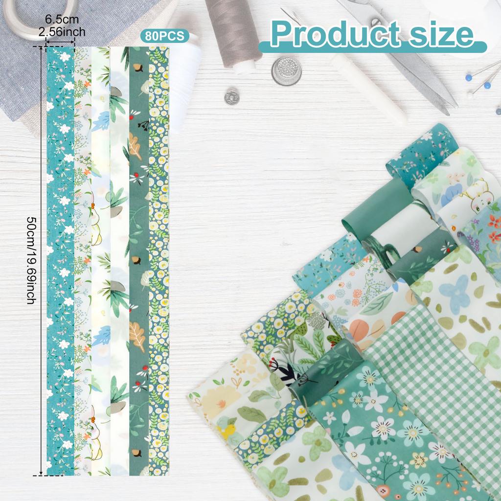 80Pcs Cotton Quilting Fabric Soft Colorful Jelly Roll 20 Floral Prints Pre-Cut Strips DIY Hand Sewing Quilting Crafting Fabric