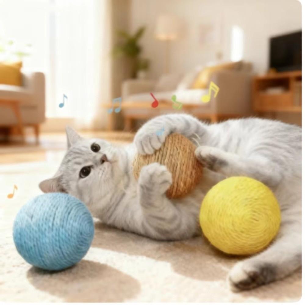 Interactive Sisal Scratching Ball Anti-Bite Sound Making Cat Ball Sounding with Teeth Cleaning Kitten Pet Supplies