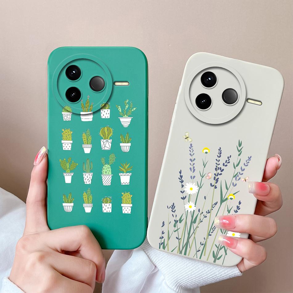 Case For POCO F7 Pro Ultra Pretty Flowers Soft Smooth Liquid Silicone Upgrade Lens Protection Shockproof Back Cover For Girls