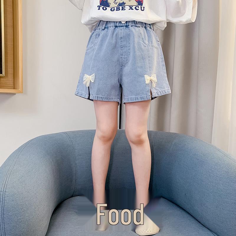 Korean Style Girls' Denim Shorts with Bows - Chic Summer Fashion Hot Pants for Kids