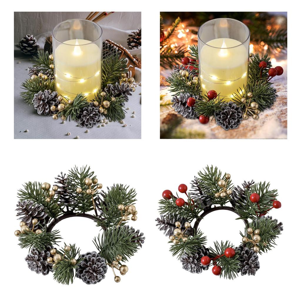 Christmas Candle Ring Wreath Decorative for Bar Table Centerpieces Christmas