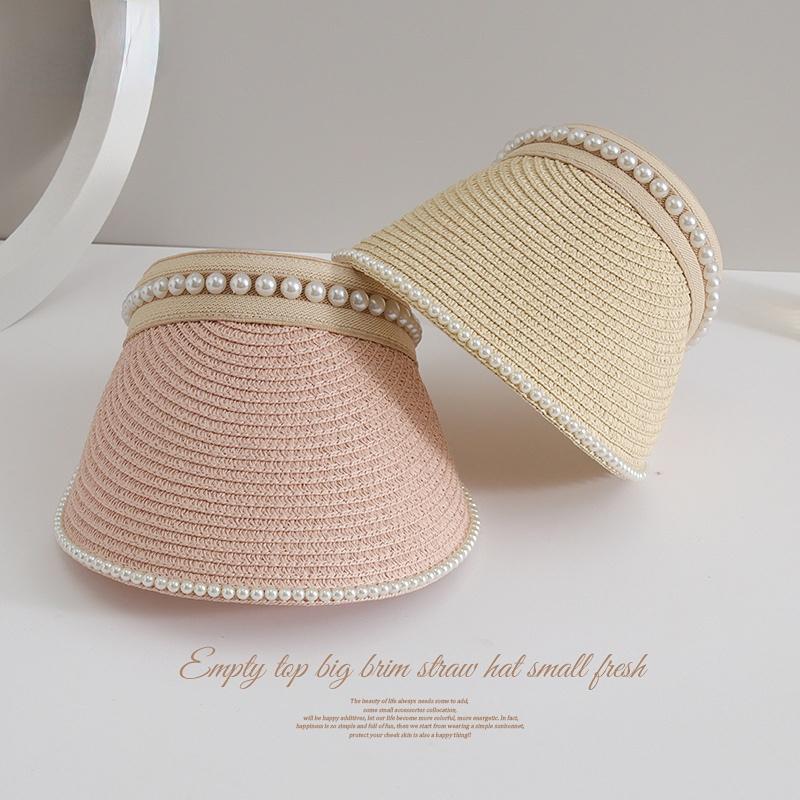 

Летняя пустая шляпа от солнца, женская повязка на голову, жемчужная шляпа, большой карниз, соломенная шляпа без верха, защита от солнца, шляпа от солнца