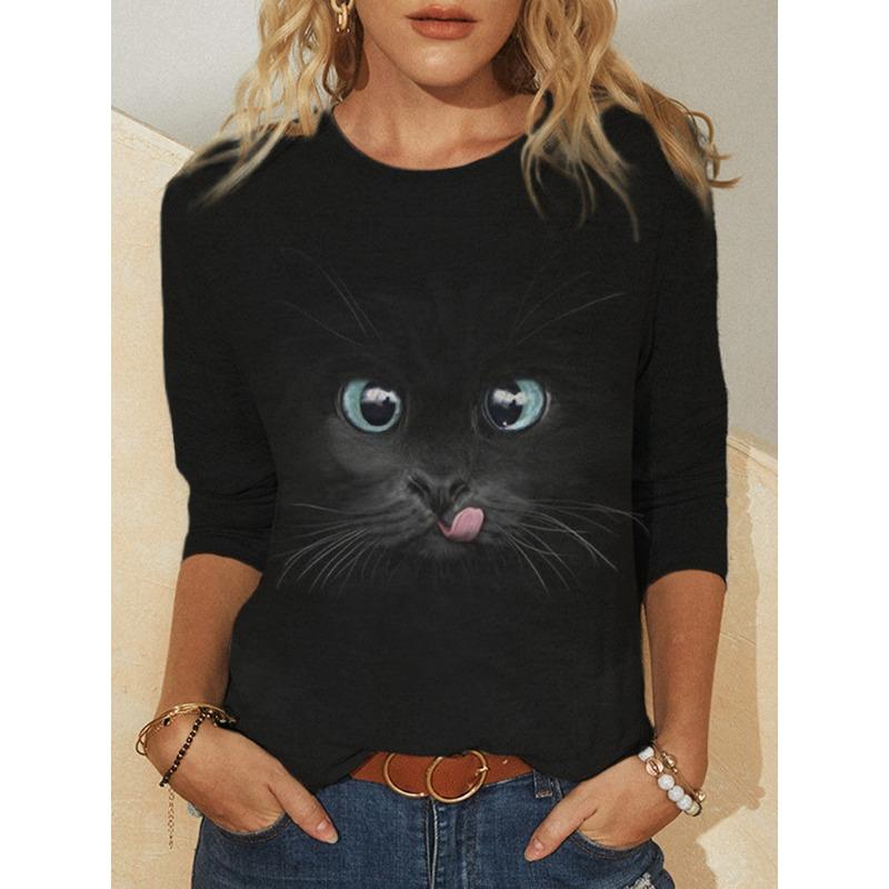 BITCED Spring Spring Printed Top Women's Long Sleeve O-Neck T-Shirt