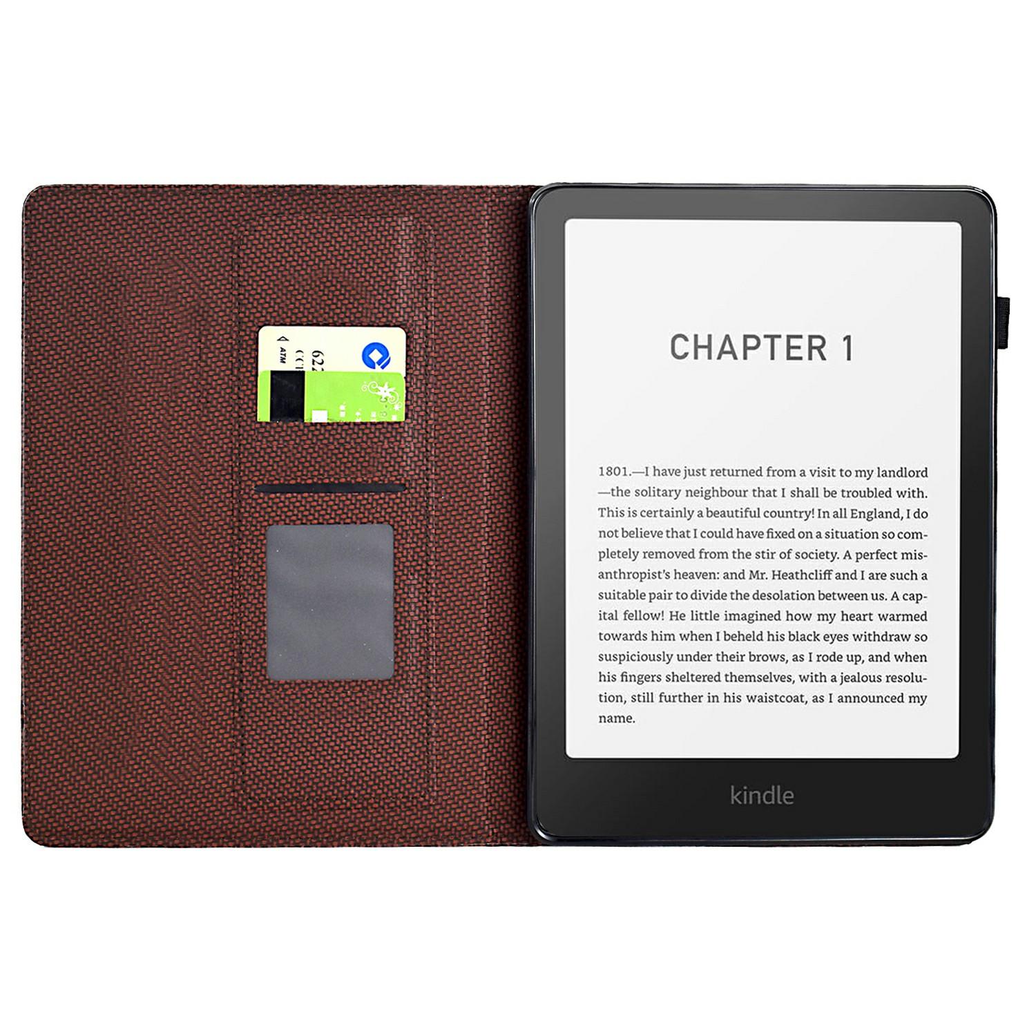 

For Amazon Kindle Paperwhite (2024) Case Carbon Fiber Texture PU Leather Cover Stand View Green