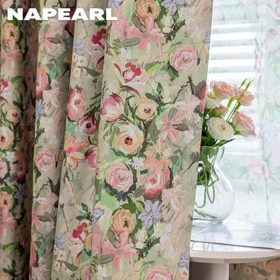 1PC European Pastoral Style Oil Painting Rose Print Curtain Full Blackout Curtains for Bedroom Living Room Balcony Window for Home Decor