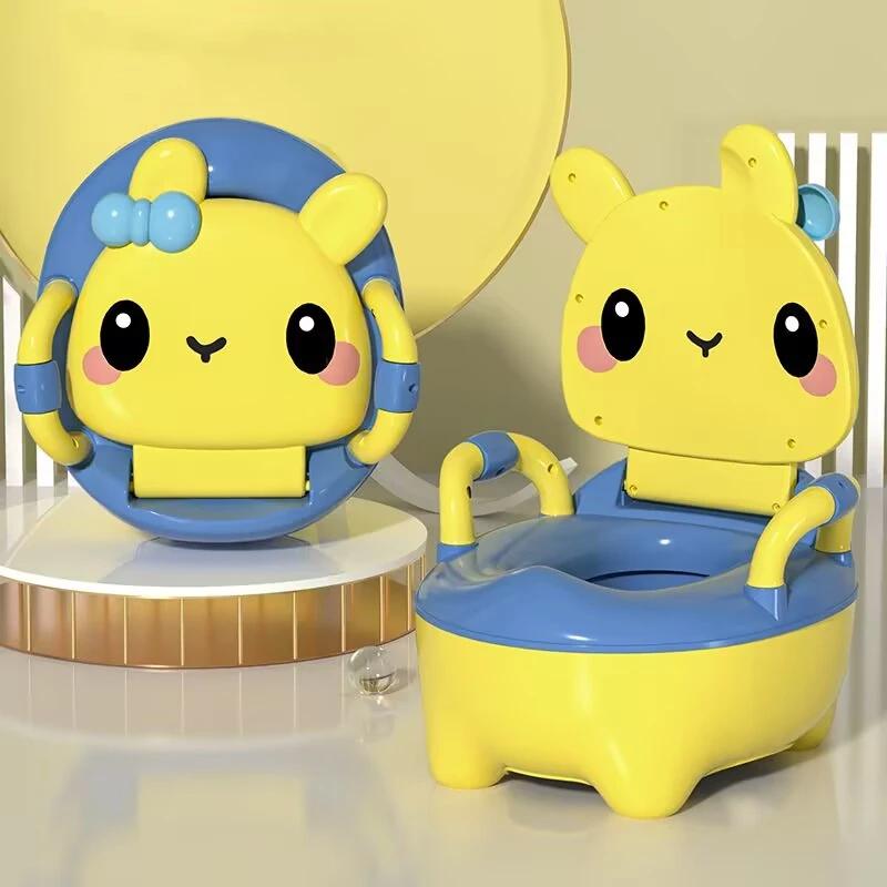 Portable Kids Toilet Seat Baby Bowl Toilet Potty Training Seat with Backrest and Anti-slip Cartoon Toddlers Potty Commode Chair