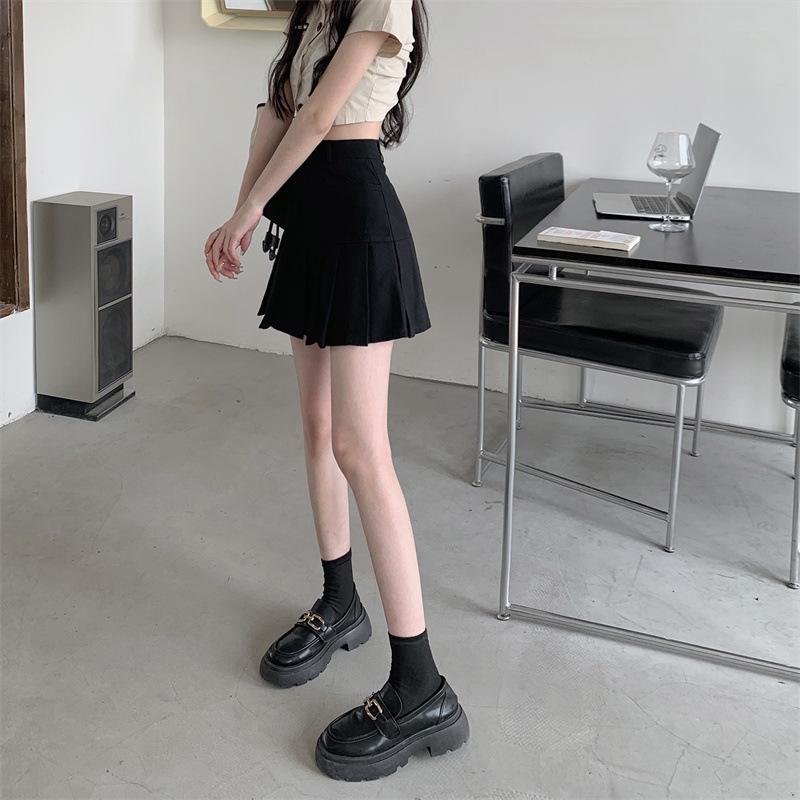 High-Waist Black Pleated A-Line Skirt for Women, Summer 2024 - Anti-Exposure & Slimming Design