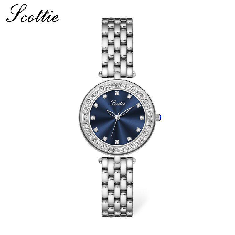 

Женские часы Scottie с фиолетовым стальным браслетом и бриллиантовым нишевым дизайном 9562d синий/серебряный
