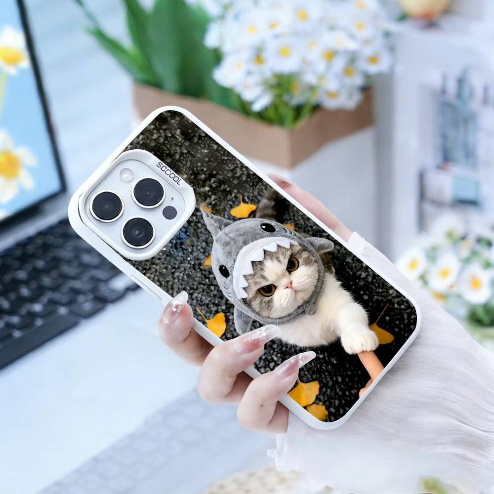 Funny Cute Cat  Phone Case For iPhone 16,15,14,13,12,17,Pro,MAX white Matte Shockproof Cover
