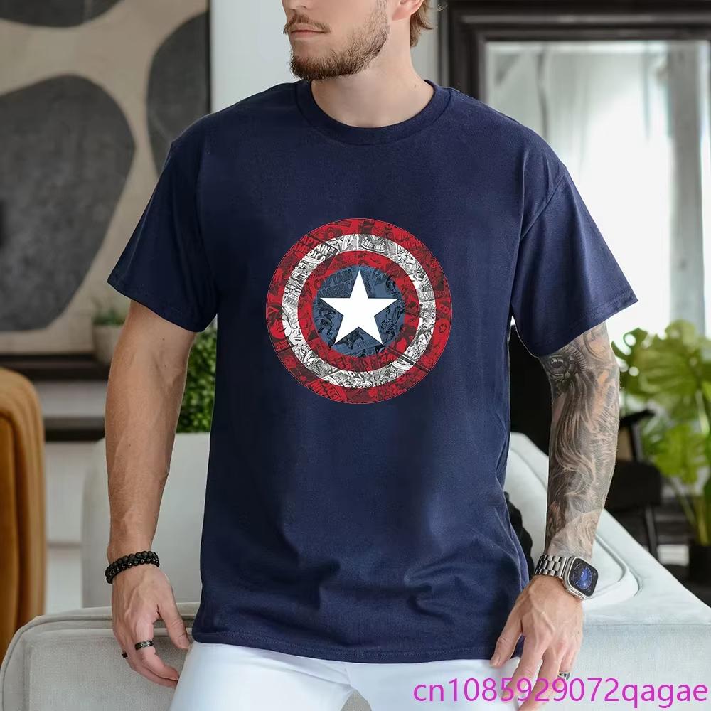 Marvel 2026 New Captain America Avenger Shield Print Fashion Mens Casual Crew Neck Loose Comfortable Short Sleeve TShirt